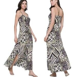 White House Black Market Mixed Animal Print Maxi Dress Slits Resort Wear Medium